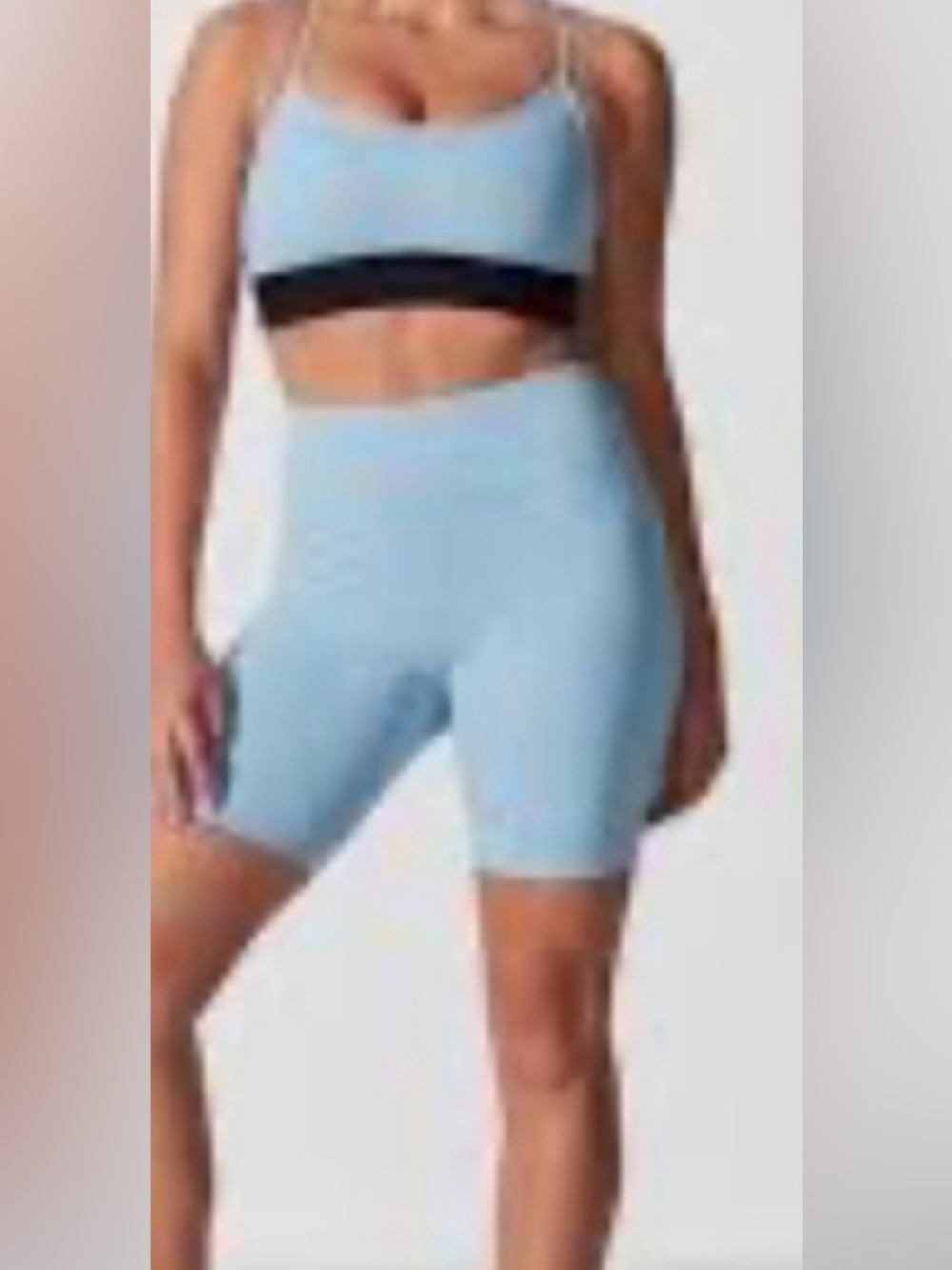 Noli Sky Blue Sports Bra and biker shorts set with black accent. Size S/M